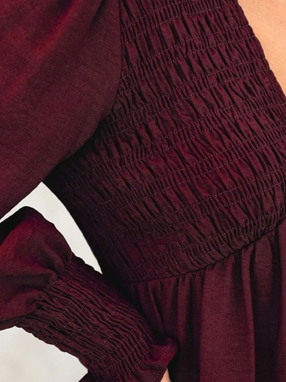 Cupshe Maroon Smocked V Neck Mini Dress Long Sleeve Size Large - Picture 9 of 9